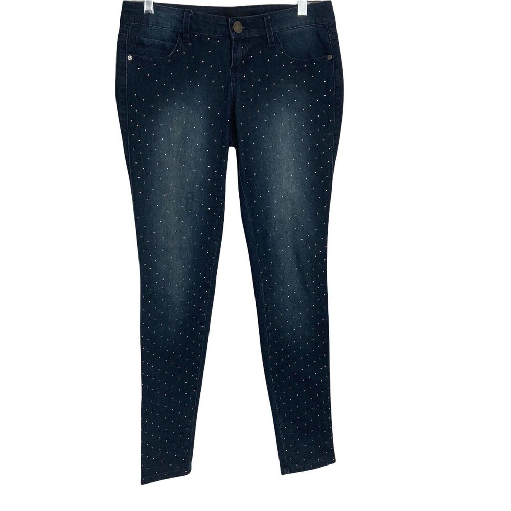 Material Girl Jeans Womens Juniors 28 Gold Beaded Studs Dark Wash Stretch